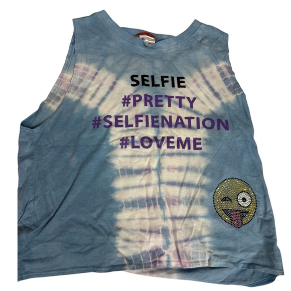 Butter Other - Butter Blue Tie-Dye rhinestone emoji Graphic Tank Top with Purple Text